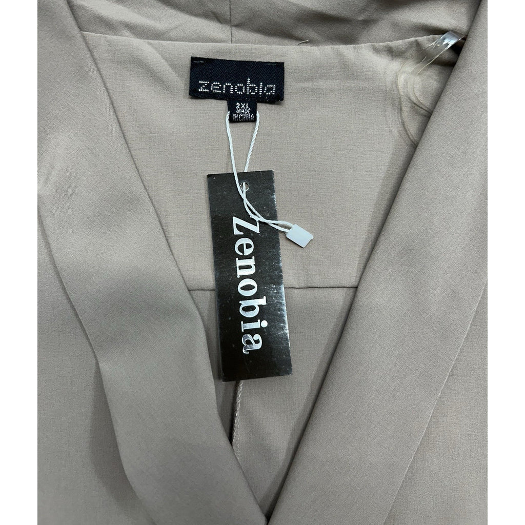 Zenobia Tan Blazer Jacket Womens Size2XL Open Front Ruched 3/4 Sleeve New W Tag