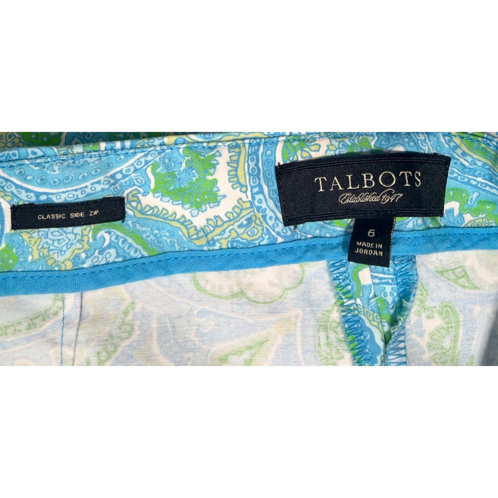 Talbots Ladies Classic Side Zip Blue Paisley Crop Pants Size 6