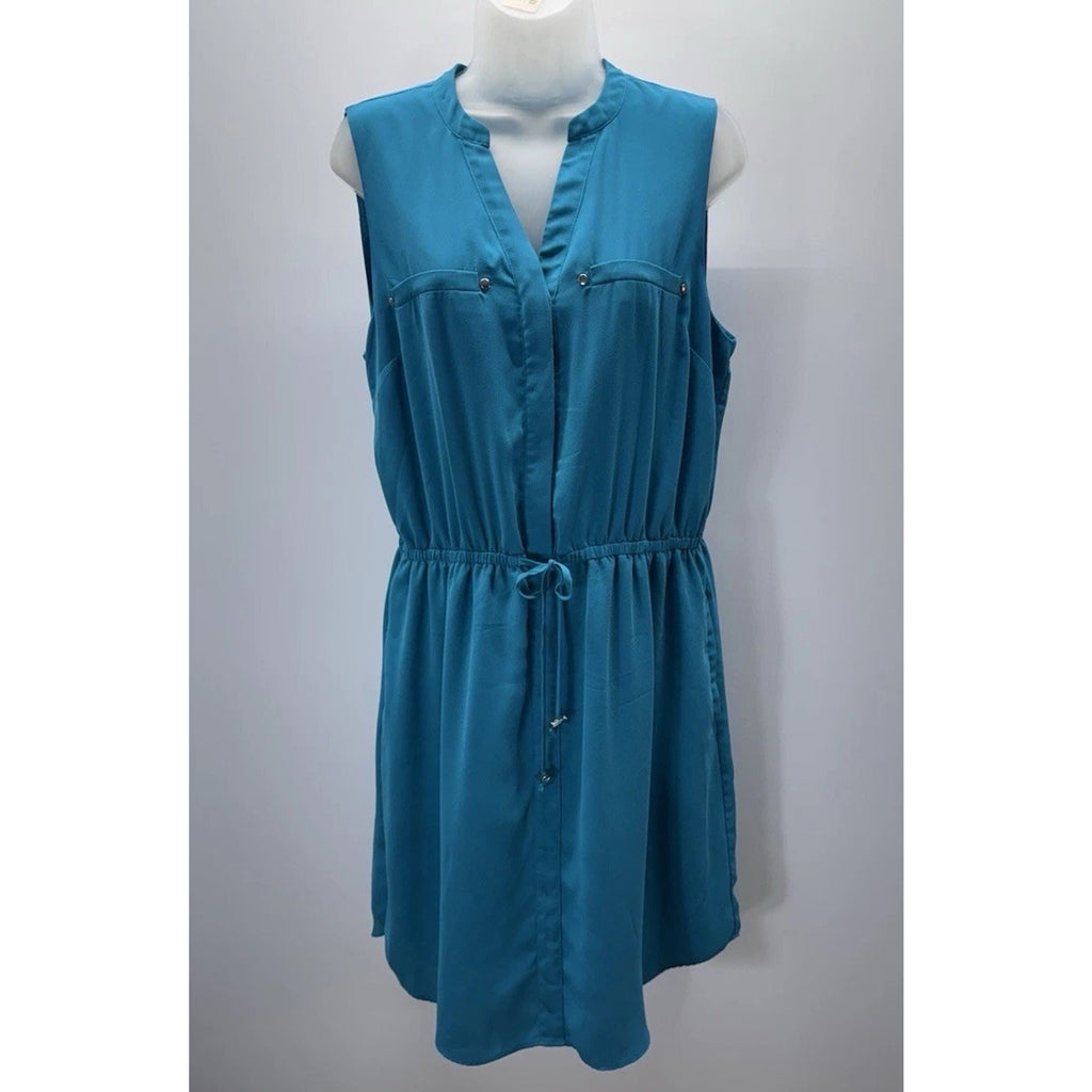 APT. 9 Cinch Waist Sleeveless Green Shirt Dress Sz Women’s L
