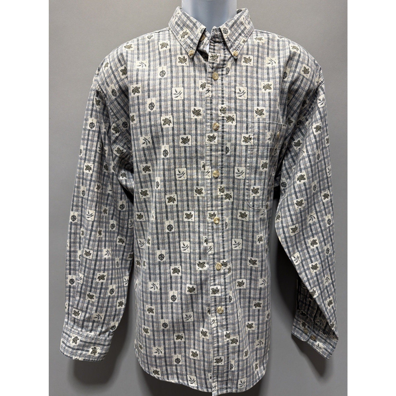 Wrangler Rugged Wear Mens XL Leaf Print Long Sleeve Button Up Shirt