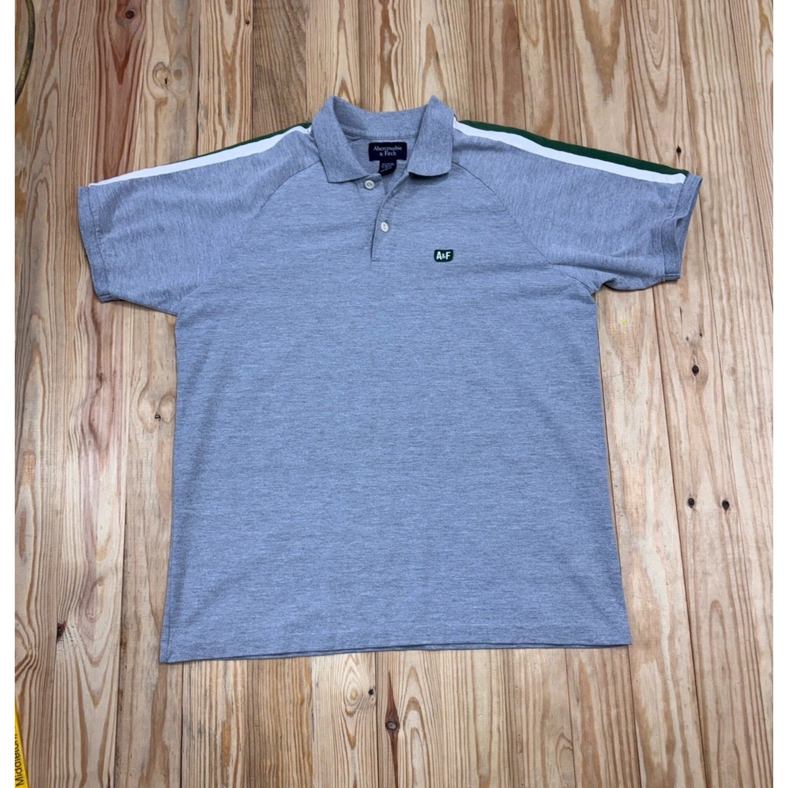Abercrombie & Fitch Polo Mens XL Muscle Fit Logo Moose Gray With Green White