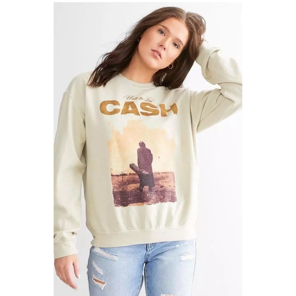 Buckle Merch Traffic Johnny Cash Oversized Fleece Pullover Womens S Biege Music
