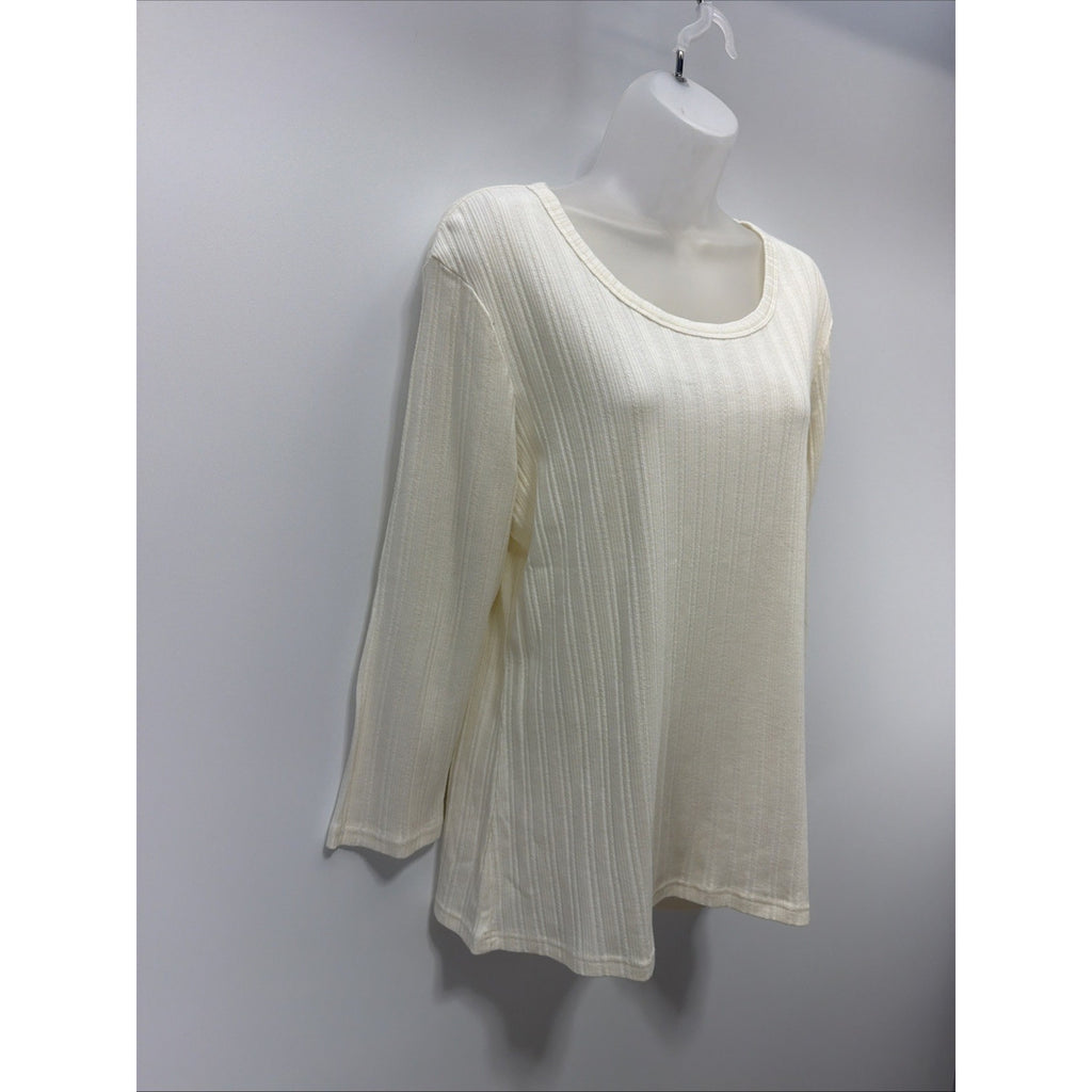 Croft & Barrow Women Sweater XL Round Hem Scoop Neck Cable Knit Ivory