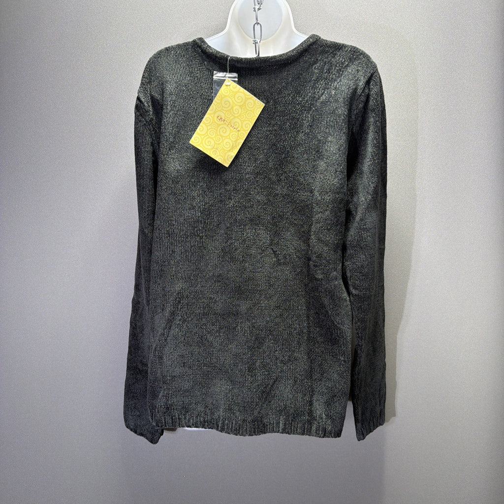 Denim & Co. women's L Green/Gray long sleeve Ribbed knit sweater QVC NWT