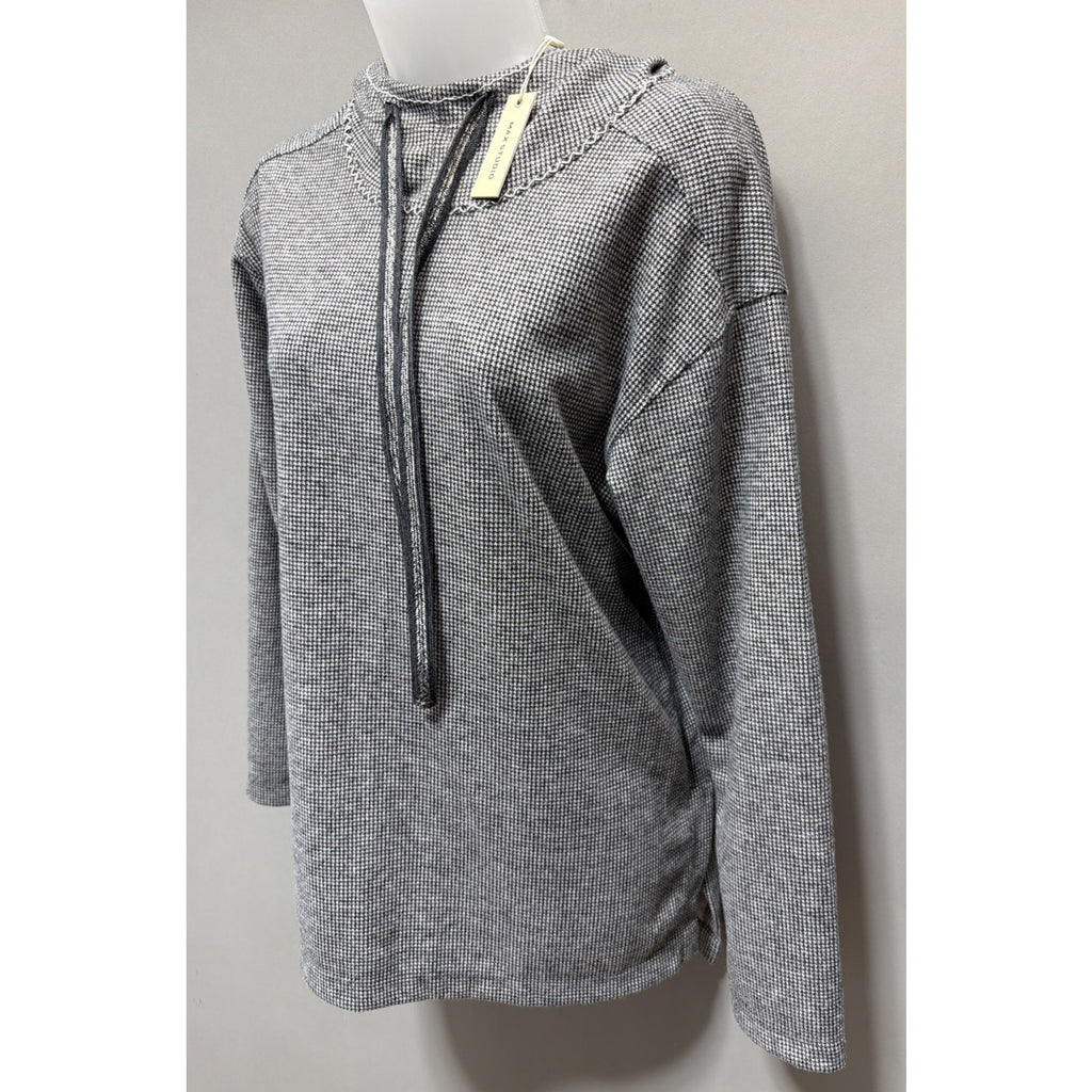 NWT Max Studio Striped Hoodie High/ Low Tunic in Black/ Ivory Size: M MSRP: $88