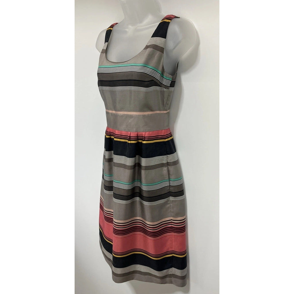 Banana Republic Sheath Dress Women Size 0 Striped 100% Silk Scoop-Neck Colorful