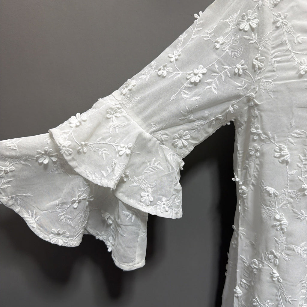 NWT White Micro Floral Embroidered Shift Dress Sz S Bride Bridal Shower Feminine