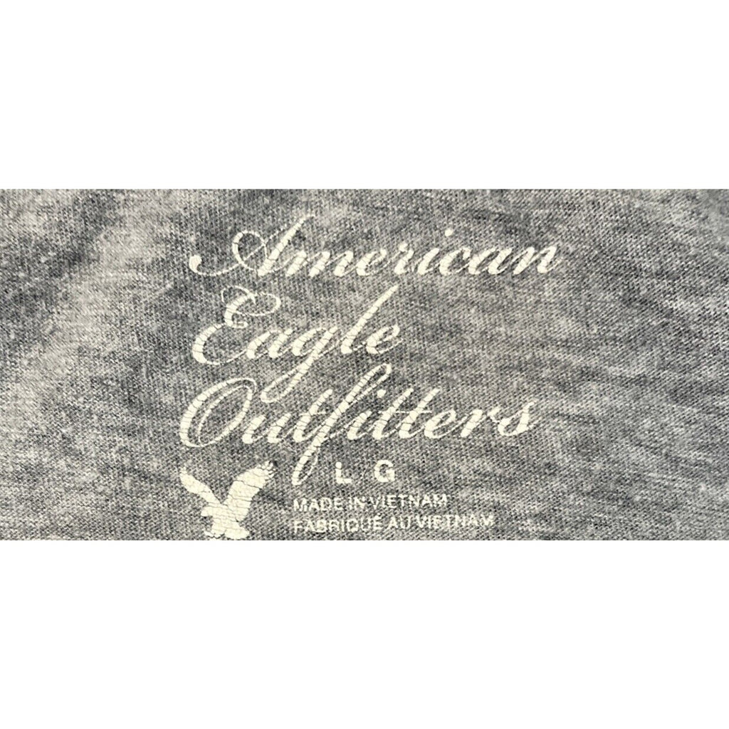 American Eagle T-shirt V-neck Graphic Print Gray Women L