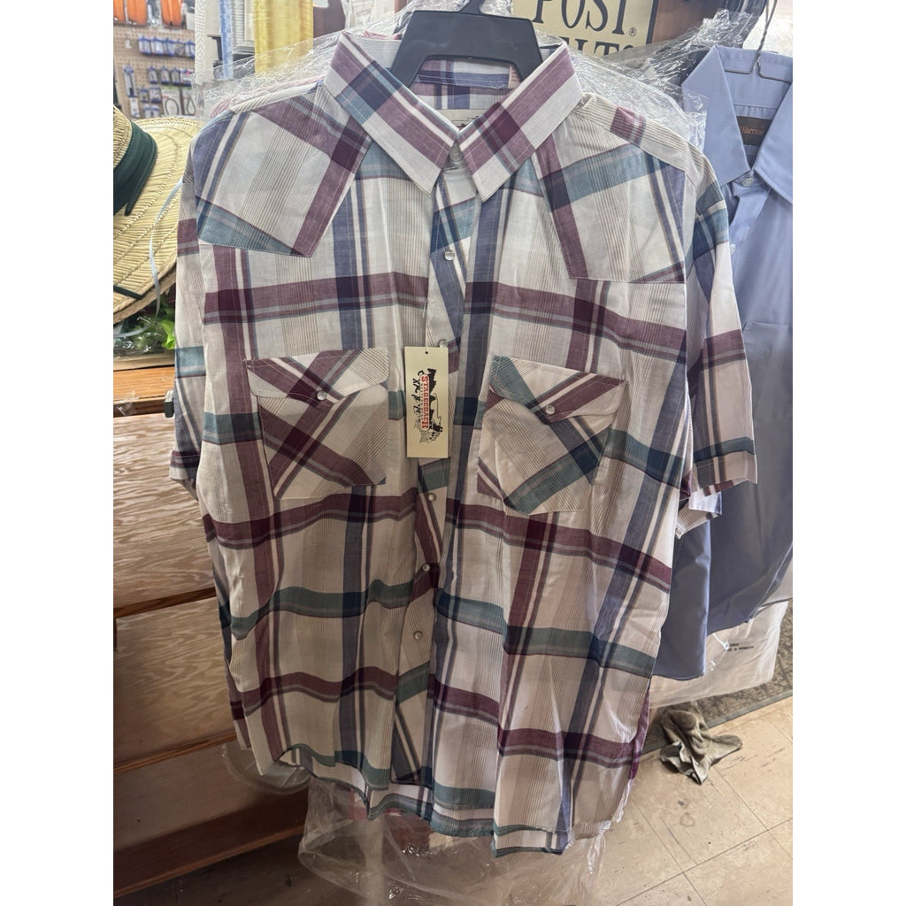 Vintage Stagecoach Western Shirt XXL Big Man Plaid Pearl Snap Short Sleeve New