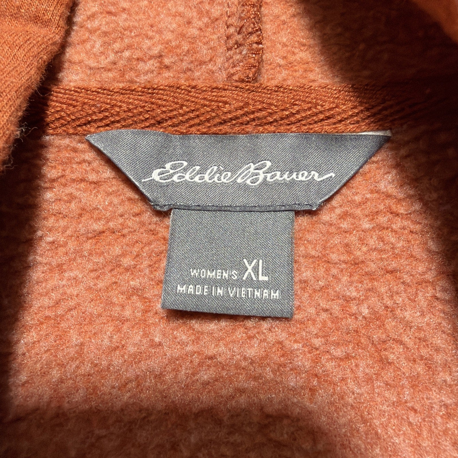 Eddie Bauer Vintage Soft Fleece Hoodie Womens Small Orange Full Zip Sweatshirt