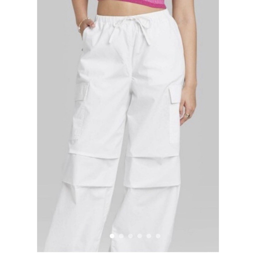Wild Fable Women's Lightweight Pull On Wide Leg Baggy Cargo Pants Off White XS