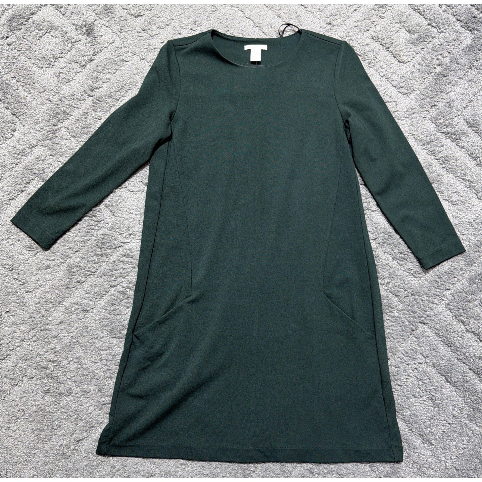 HM Basic Womens S Oversized Green 3/4 Sleeve Shift Dress with Pockets NWT