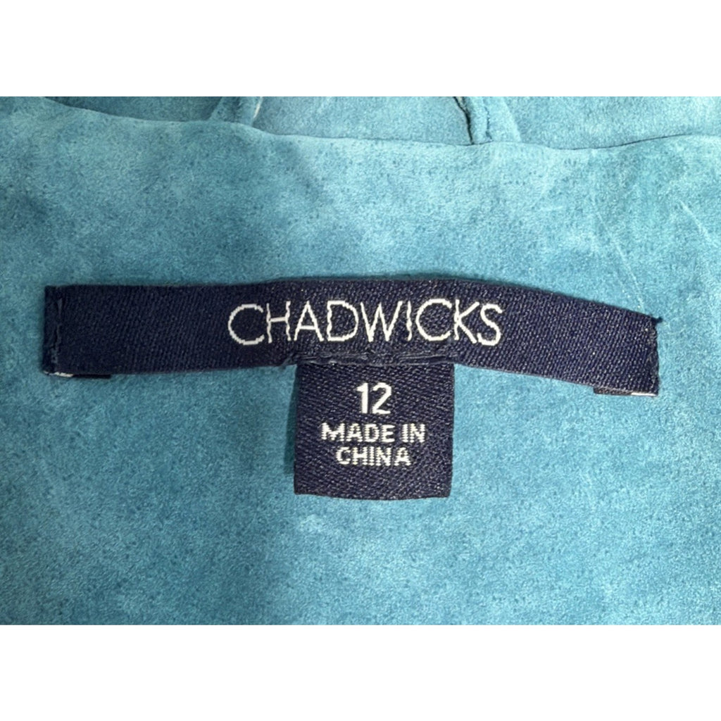 Chadwicks Jacket Teal Genuine Leather Collared Buttons Pockets Lined 12 New
