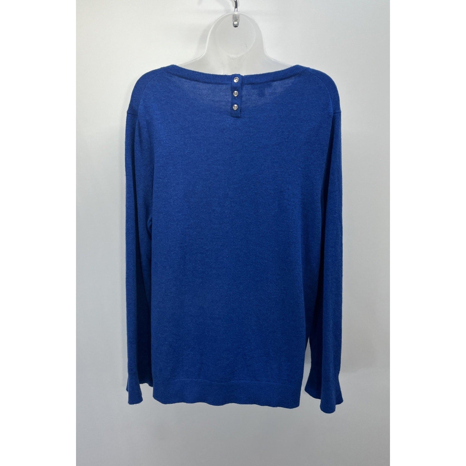 Talbots Blue Lambswool Button Back Sweater Bell Cuffs Size XL