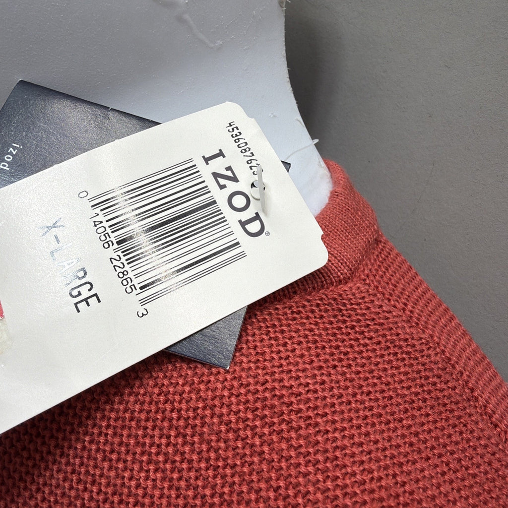 NWT IZOD Men’s XL Coral Orange 100% Cotton Textured Knit Crewneck Sweater