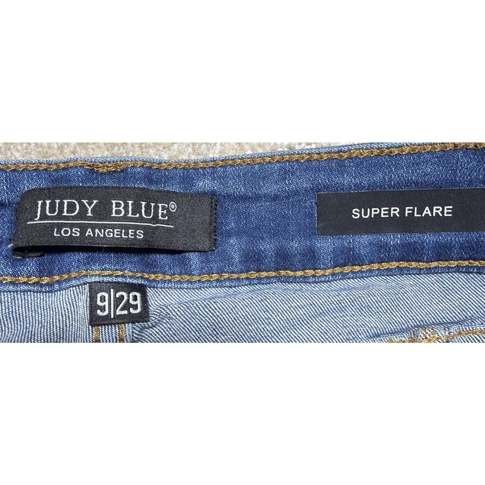 Judy Blue Jeans Womens 9/29 Blue Denim Super Flare Stretch Distressed Raw Hem
