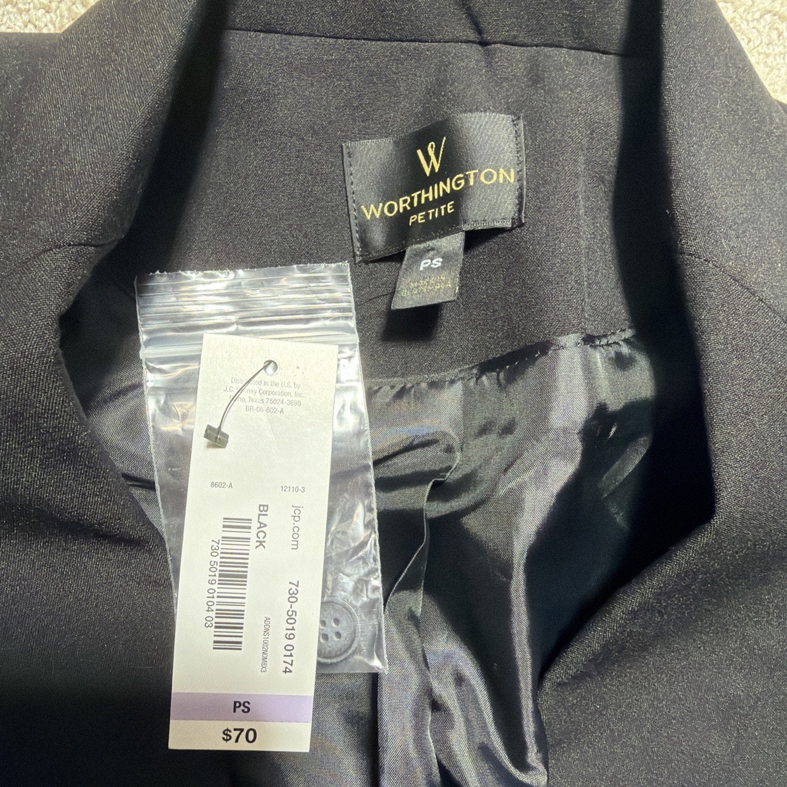 Worthington Blazer Jacket Women’s Size P Small Black 1-Button Closure Lined NWT
