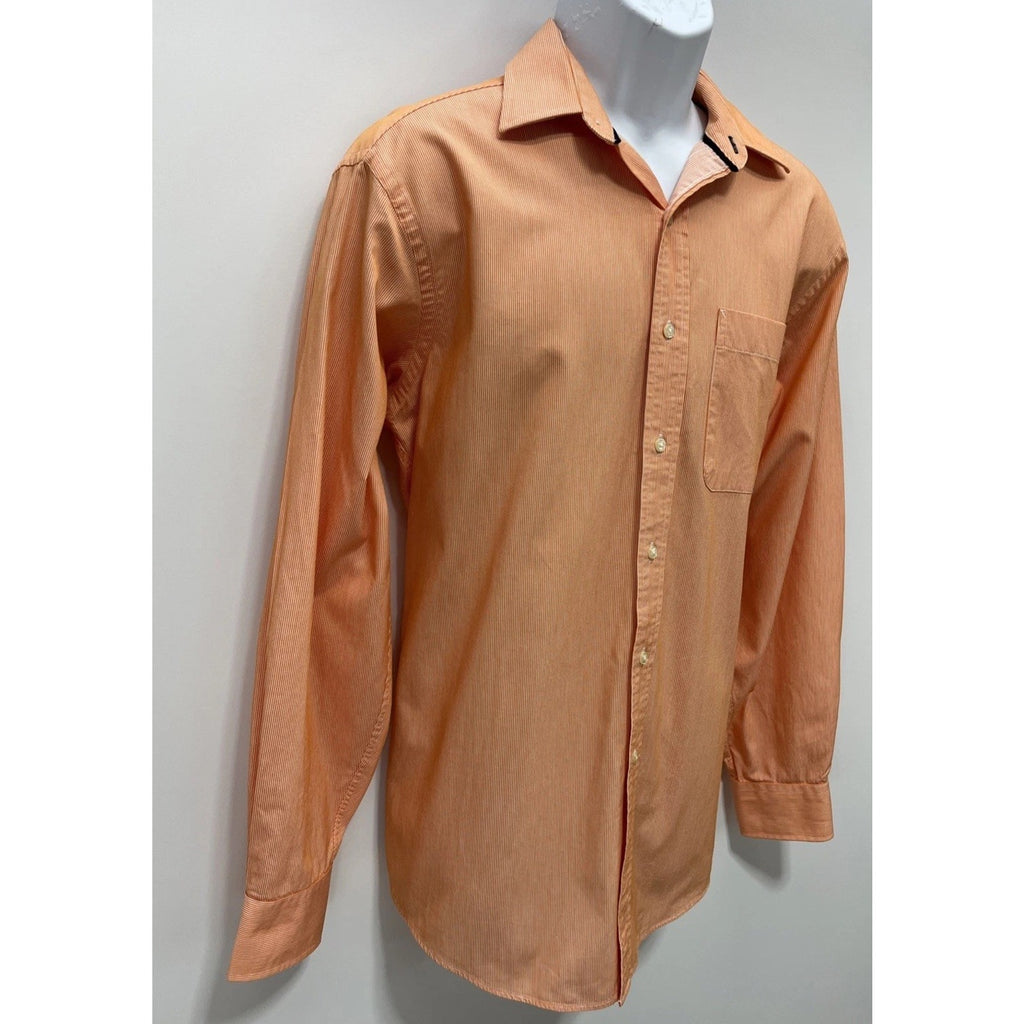 Tommy Hilfiger Mens M Regular Fit Shirt Orange Striped Button Front LS EUC