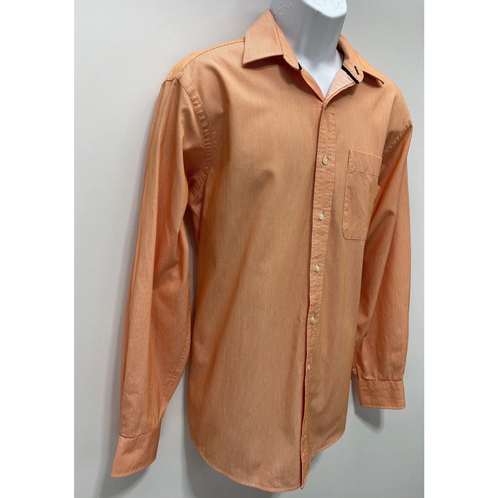 Tommy Hilfiger Mens M Regular Fit Shirt Orange Striped Button Front LS EUC
