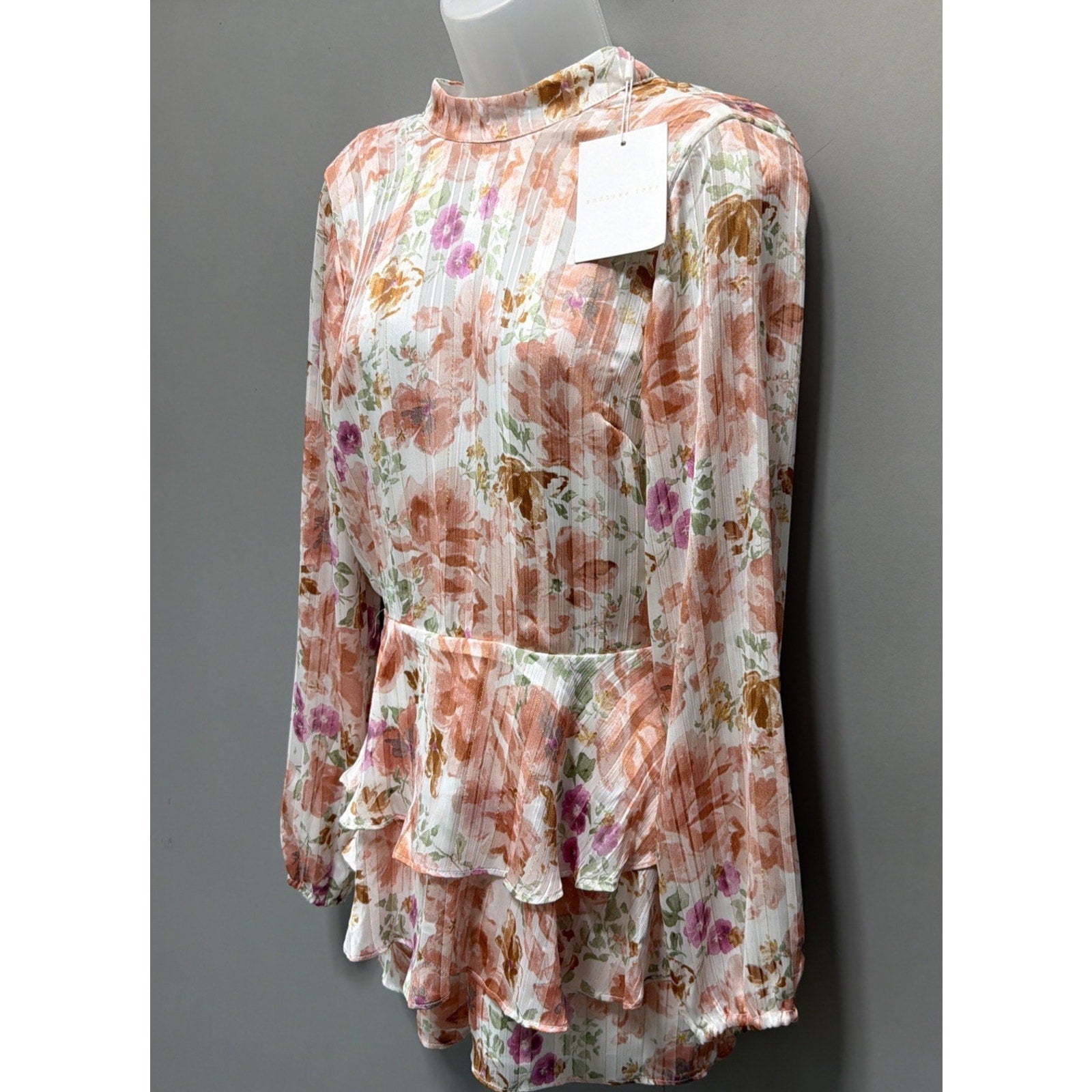 Endless Rose Watercolor Floral Long-Sleeve Chiffon Open Back Romper -S NWT