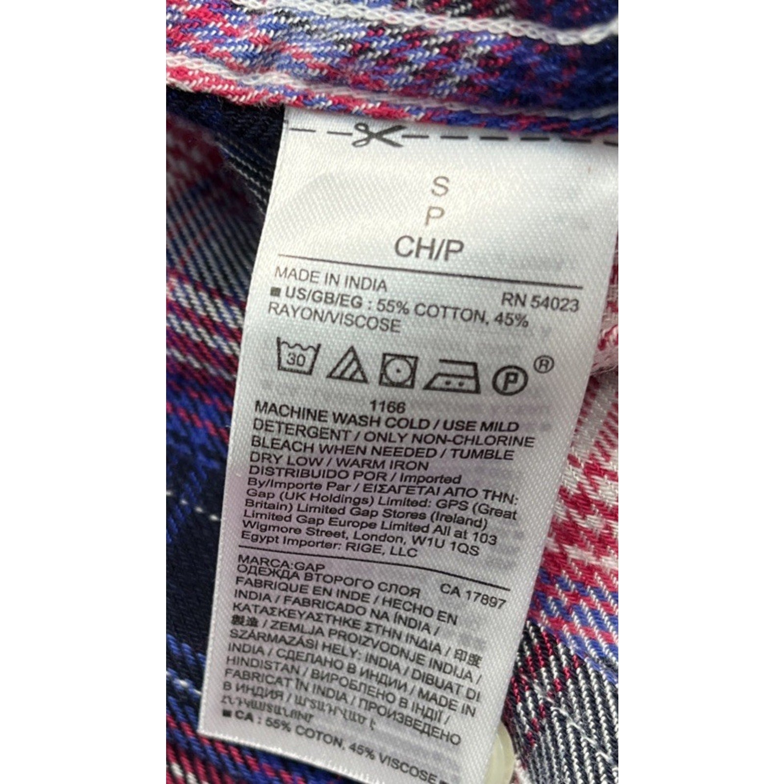 NWT Gap Long Sleeve Drapey Plaid Button Up Top Navy Pink Soft Size S