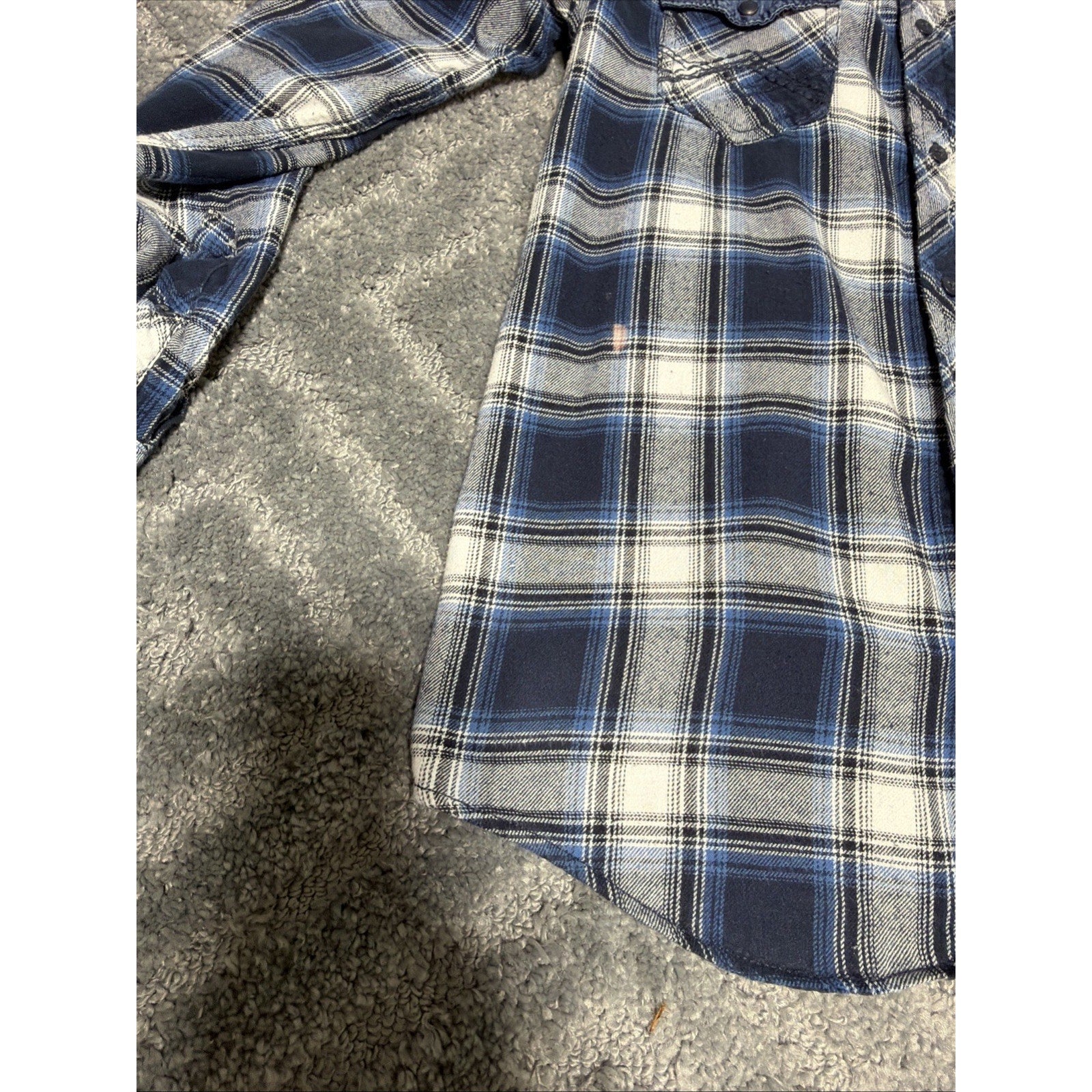 Men's RERUN Blue Plaid Button Down Cowboy Long Sleeve Shirt Size Medium