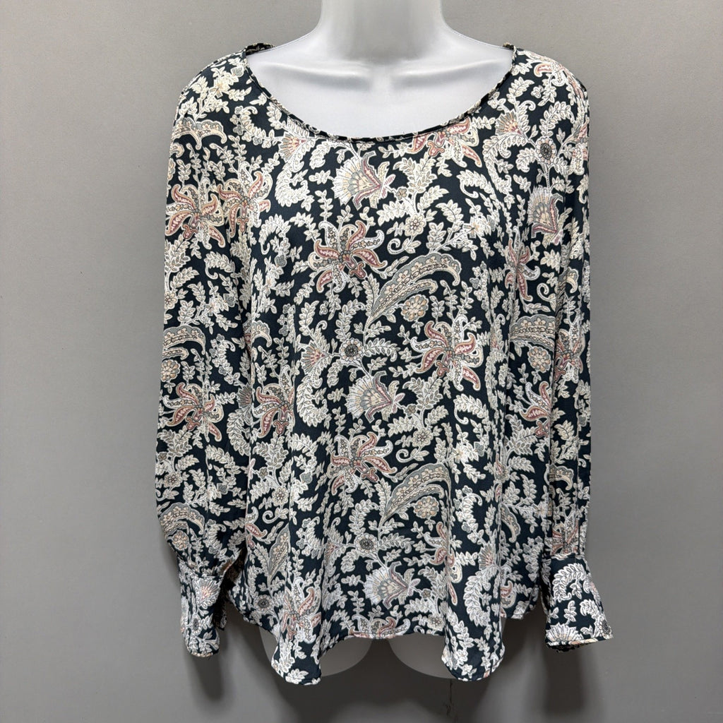 Loft Top Large Petite Paisley Multicolor Blouse Long Sleeve Round Neck