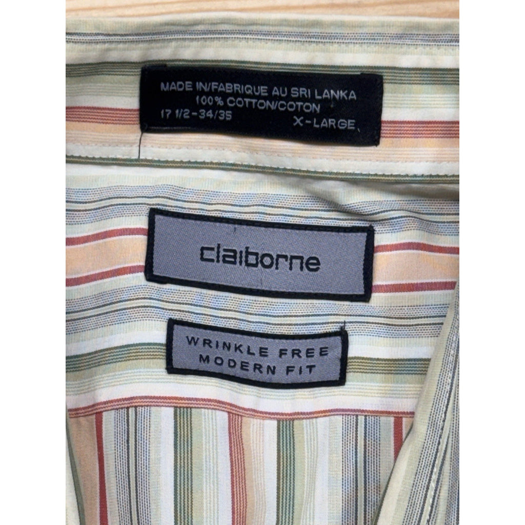 Claiborne Striped Green Wrinkle Free Modern Fit Men’s Size XL