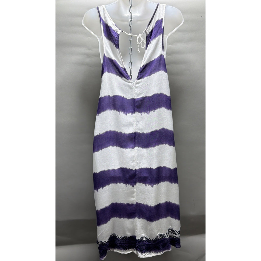 Roxy Mini Dress Women's L White Purple Aztec Boho Beach Flowy Tank NWT
