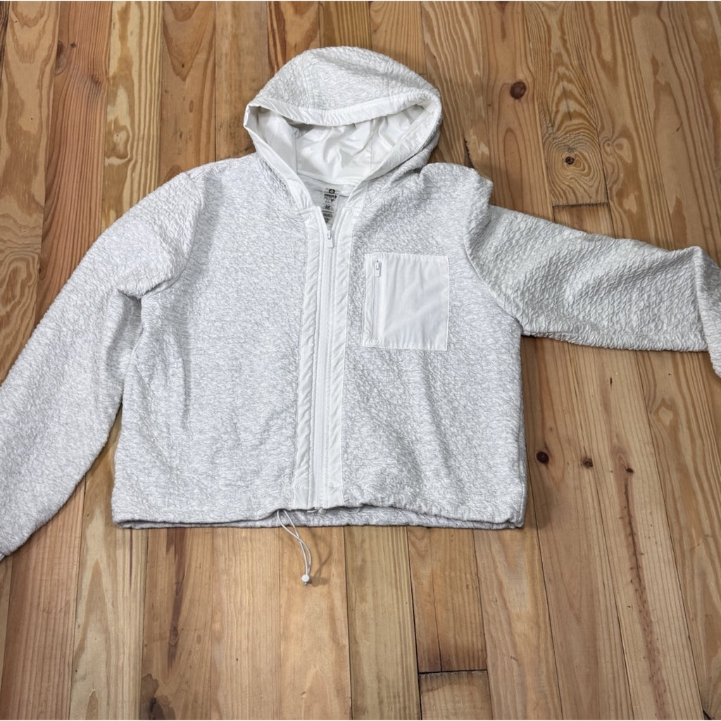 Mono B Women's Size Medium Textured White Lightweight Long Sleeve Hoodie Zipper