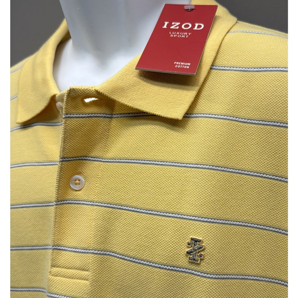 IZOD Luxury Sport Mens XL Polo Shirt Yellow Stripped Premium Cotton NWT