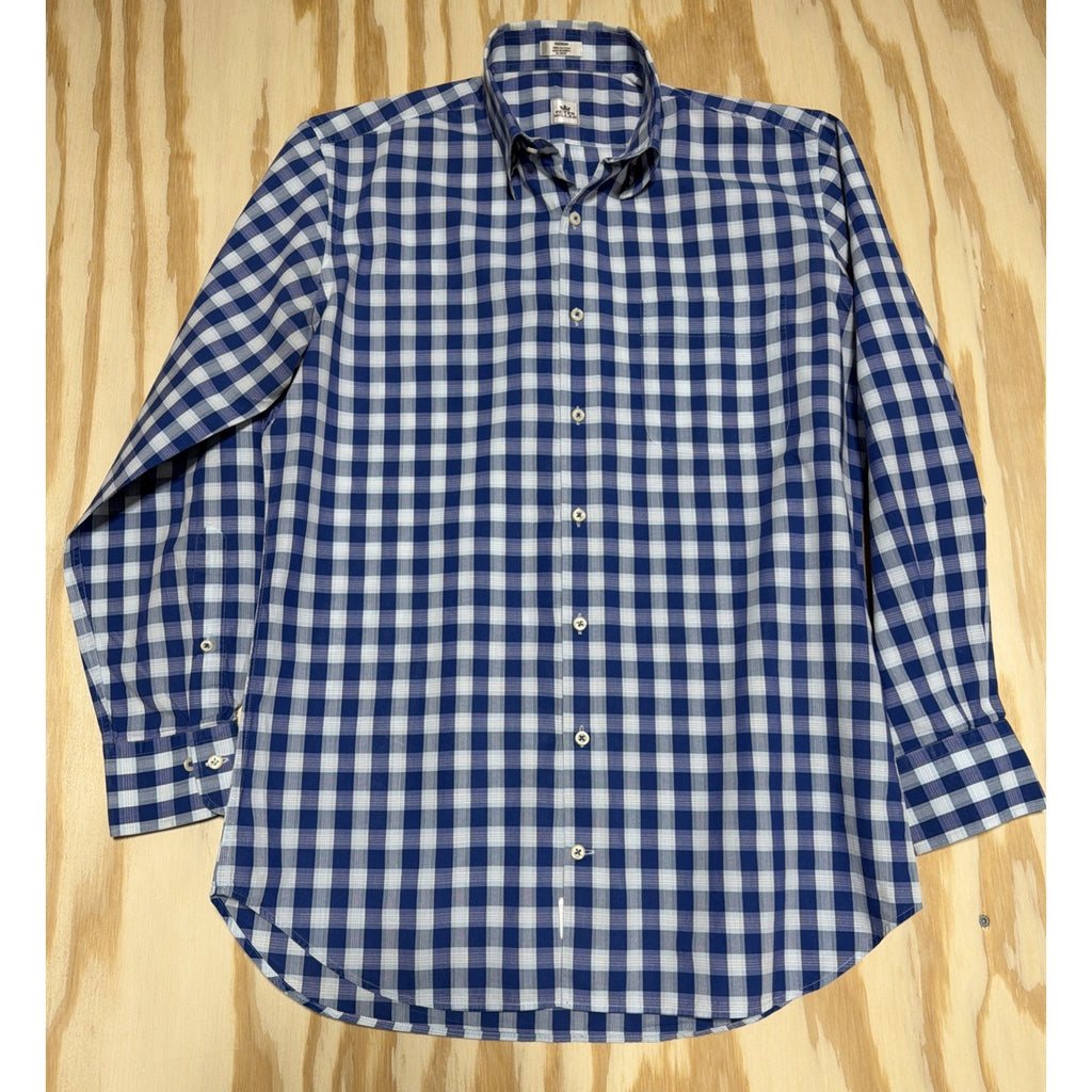 Peter Millar Crown Gingham Shirt Mens M Blue Plaid Button Down Long Sleeve