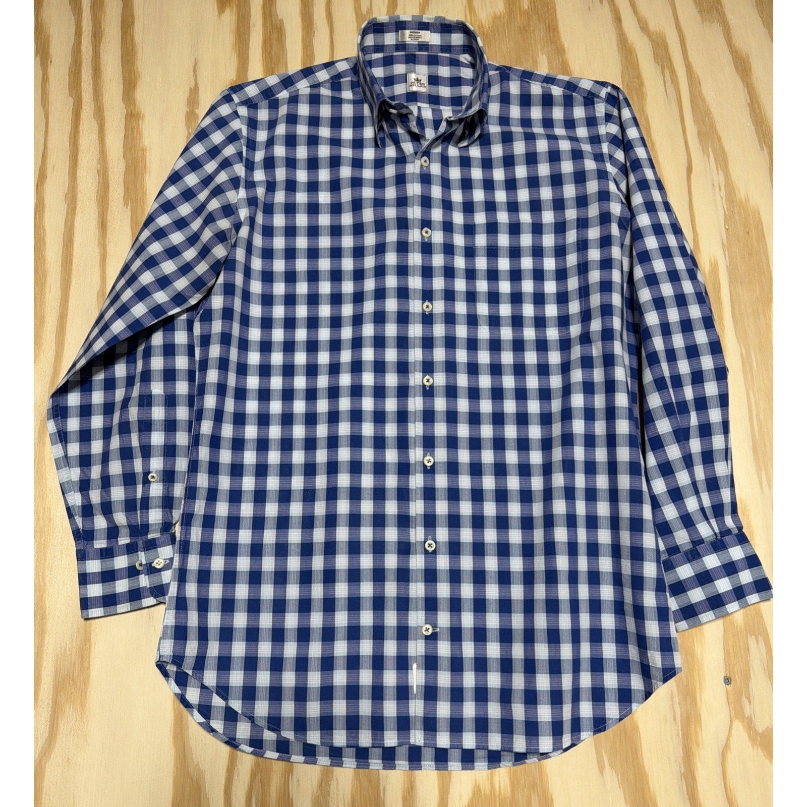Peter Millar Crown Gingham Shirt Mens M Blue Plaid Button Down Long Sleeve