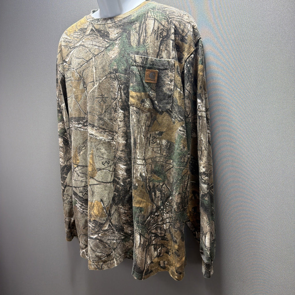 Vtg Carhartt Realtree Camo Long Sleeve Shirt Mens L Tall Pocket Tee Hunting K285