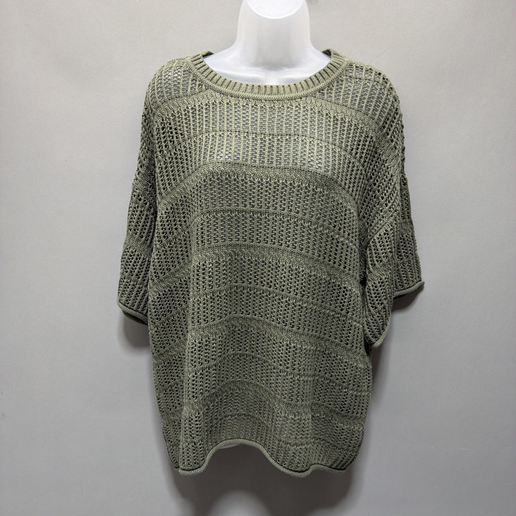 Aerie Crochet Short Sleeve Oversized Sweater Green Size Small NWT
