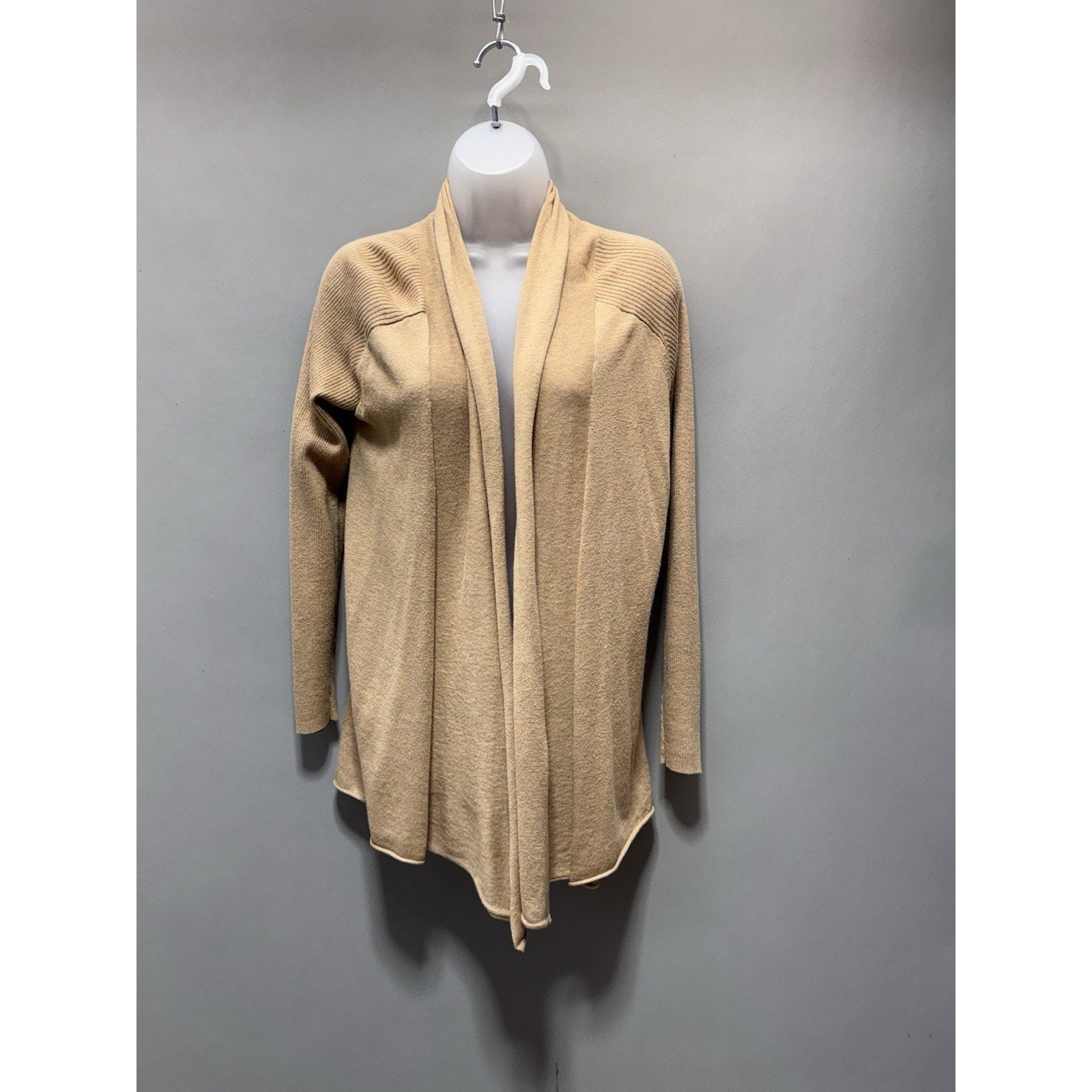 Stylus Tan Cotton Wool Blend Cardigan Sweater Open Front Women’s Size Medium