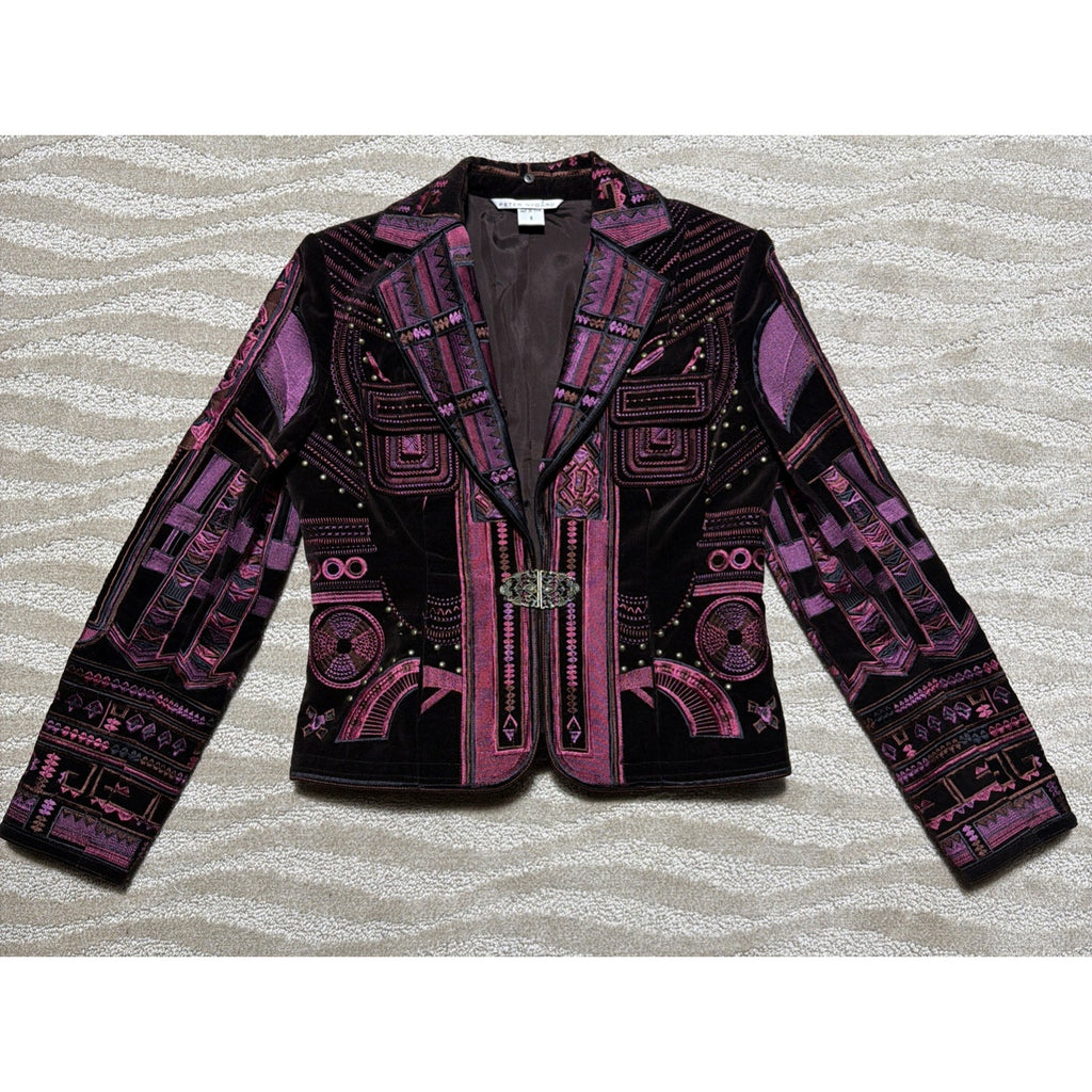 Vtg Peter Nygard Women’s Velvet Embroidered Blazer Victorian whimsigoth Size 8