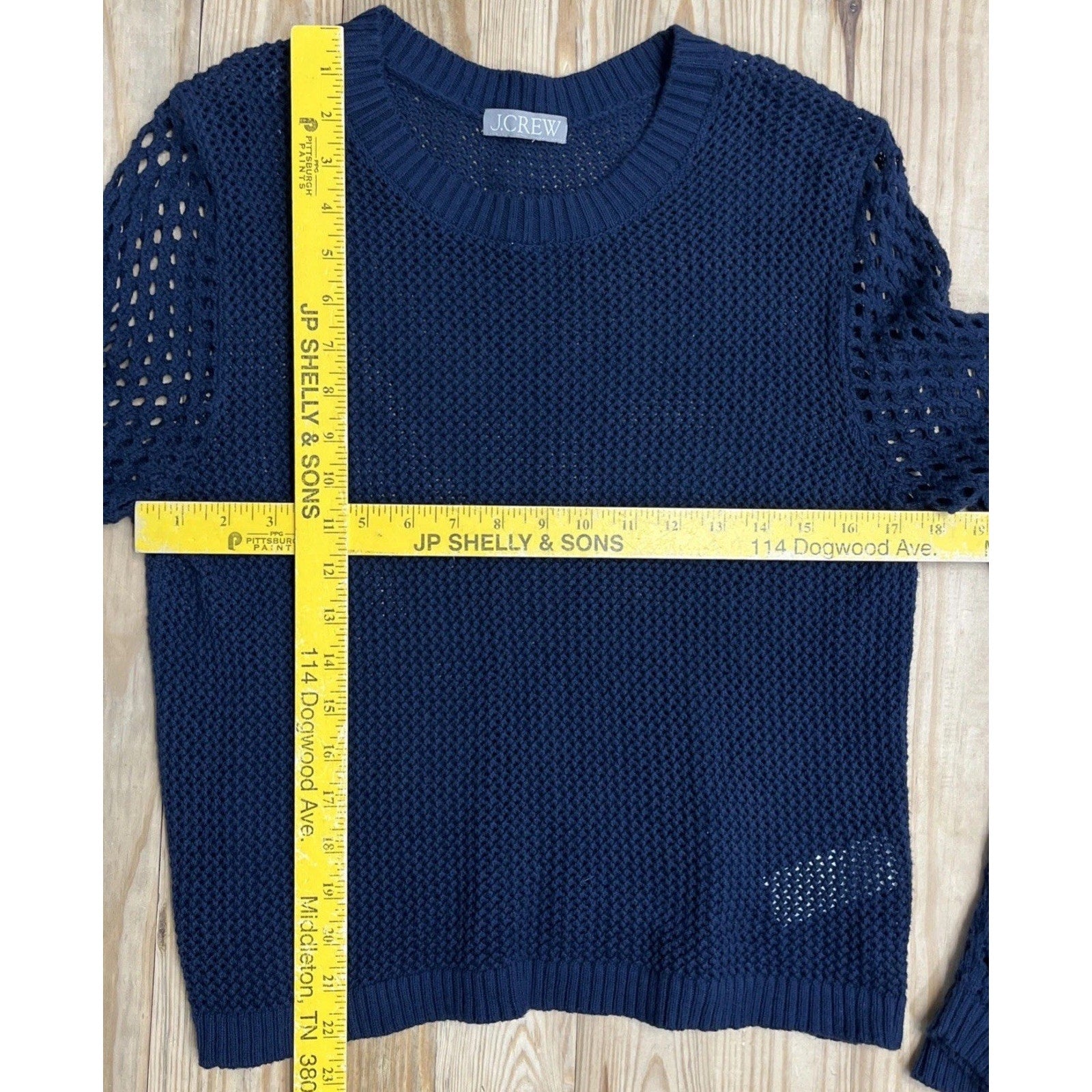 J. Crew Womens Pullover Sweater Open Knitted Crew Neck Navy Blue Size M
