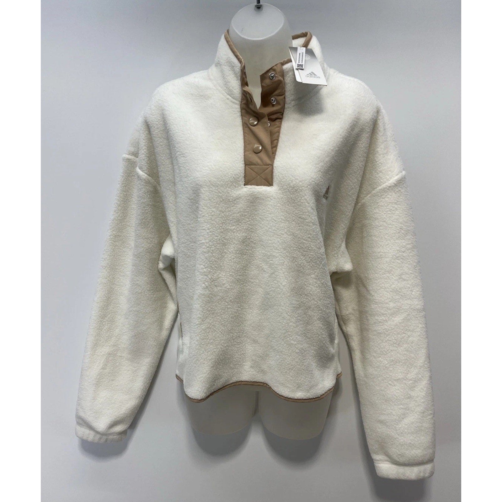 NEW ADIDAS BEIGE. 1/4 SNAPS BUTTONS WINTERIZED POLAR FLEECE PULLOVER JACKET 2XL