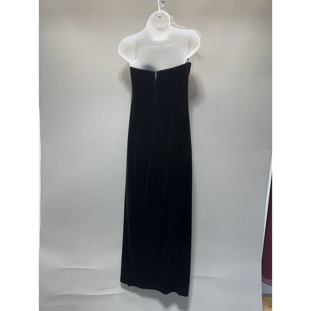 Vintage Kathryn Conover Black Velvet Strapless Maxi Dress Slit Formal Evening 4