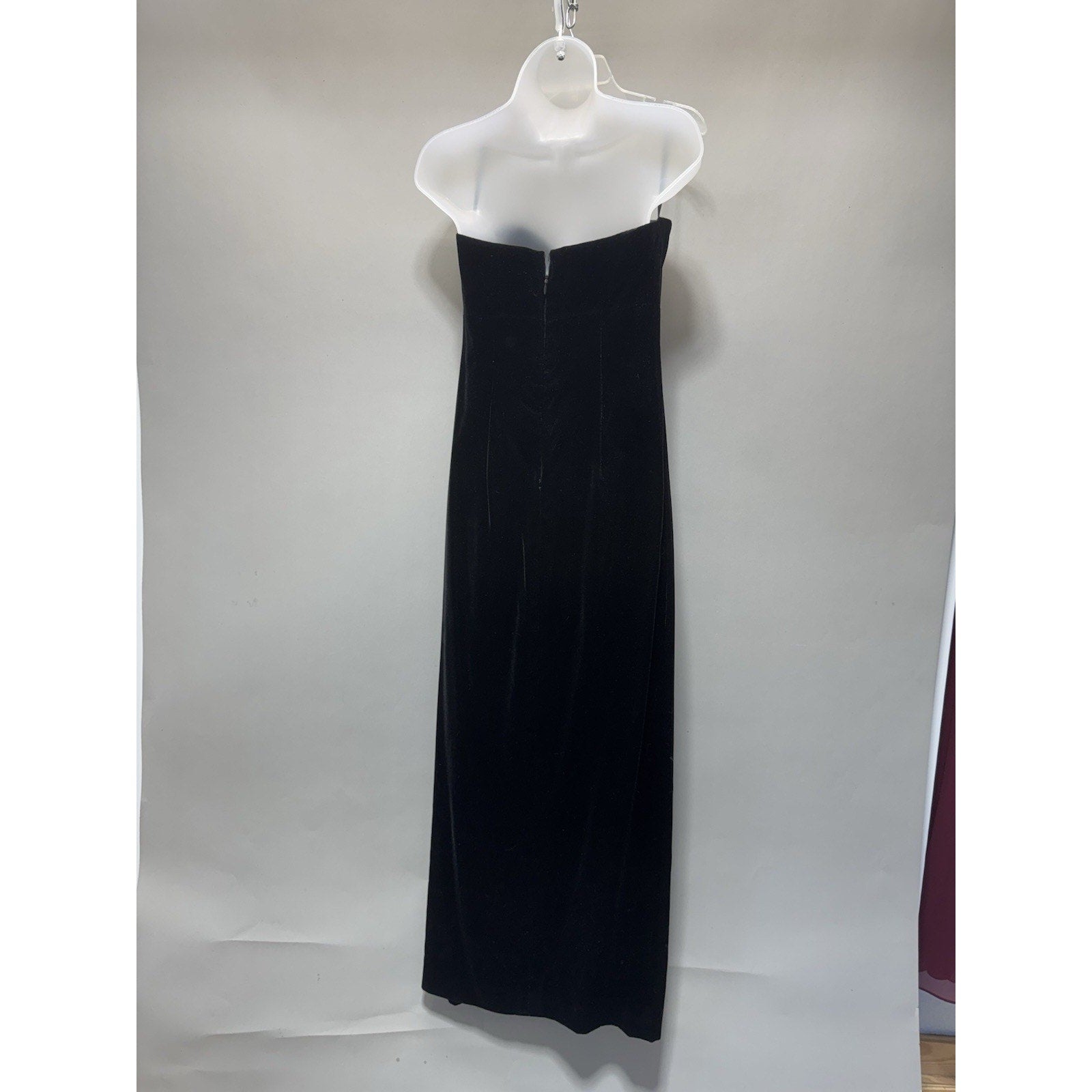 Vintage Kathryn Conover Black Velvet Strapless Maxi Dress Slit Formal Evening 4