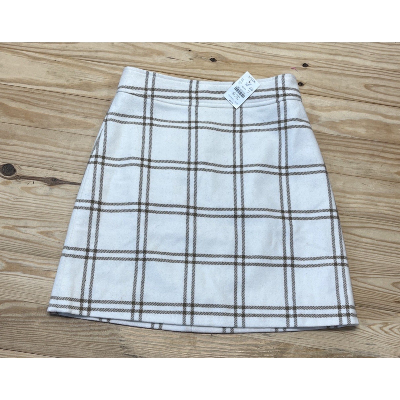 J Crew NEW NWT Womens 0 Ivory Brown Plaid Wool Blend A Line Mini Skirt