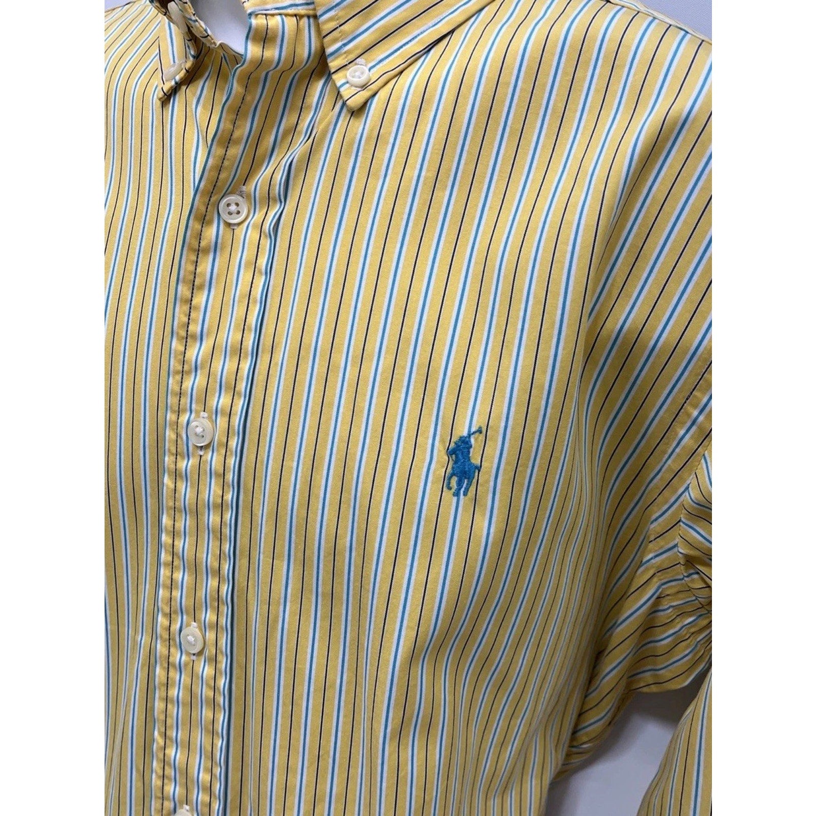 RALPH LAUREN CLASSIC FIT BUTTON UP LONG SLEEVE STRIPE YELLOW/BLUE SHIRT Medium