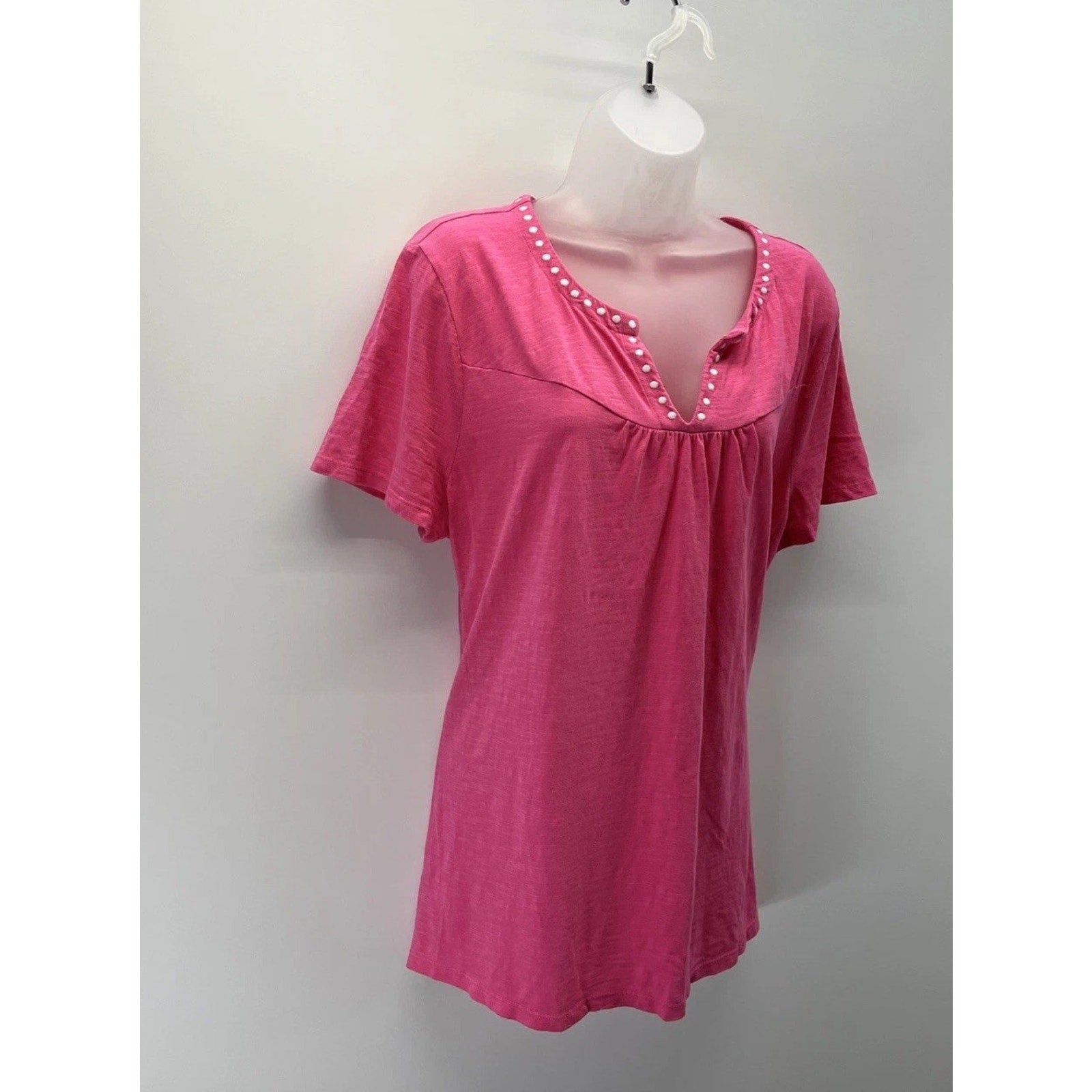 Talbots Women Short Sleeve Henley Blouse Pink Size XL