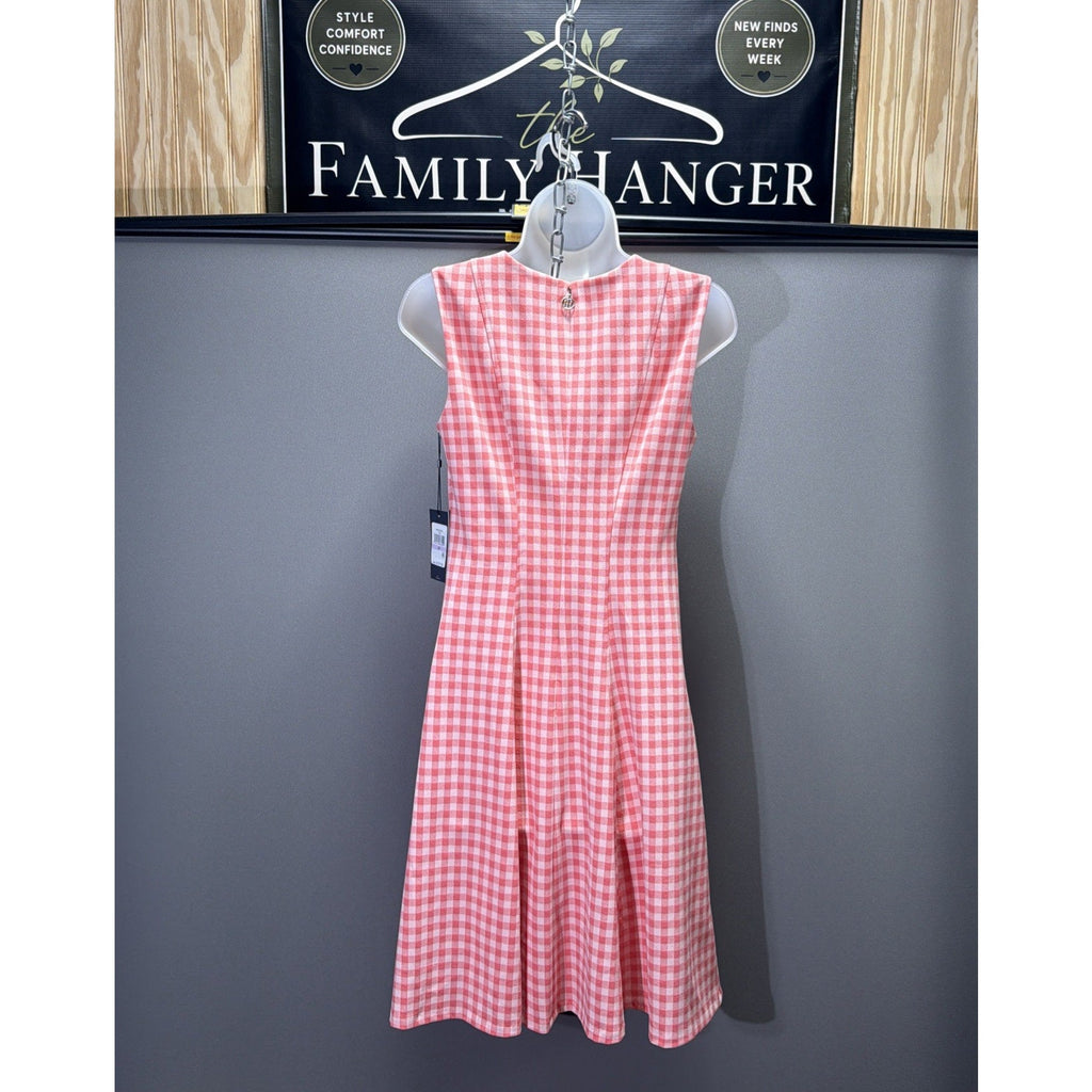 Tommy Hilfiger Dress Womens 6P Petite Pink Gingham Sleeveless Fit Flare NWT