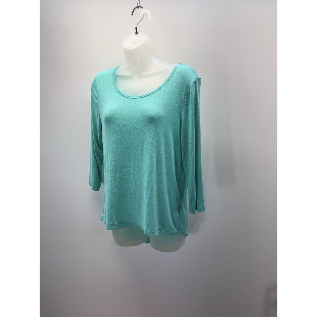 Zenana Light Teal Ladies Popover Shirt Top Size L Dolman 3/4 Sleeve Stretch