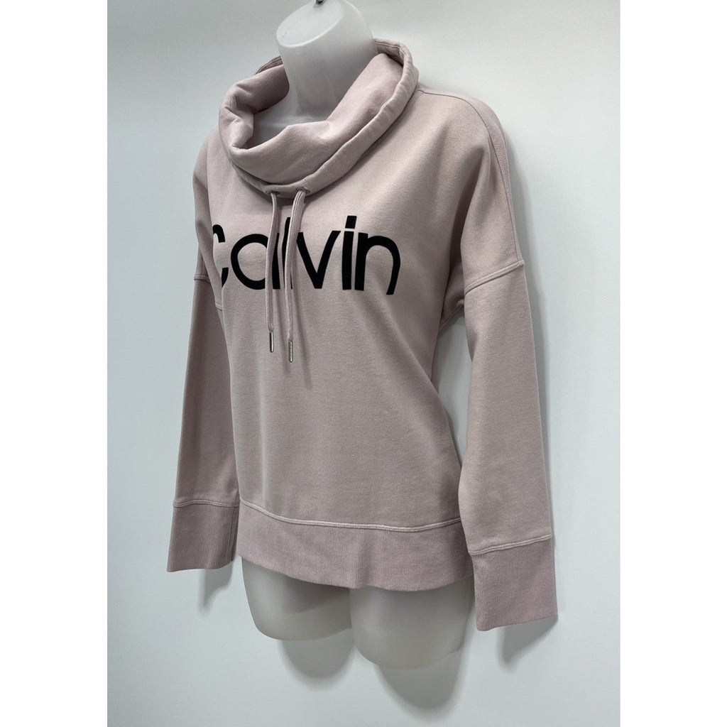 Calvin Klein Ladies Pink Logo Cowl Neck Sweatshirt - Size Small