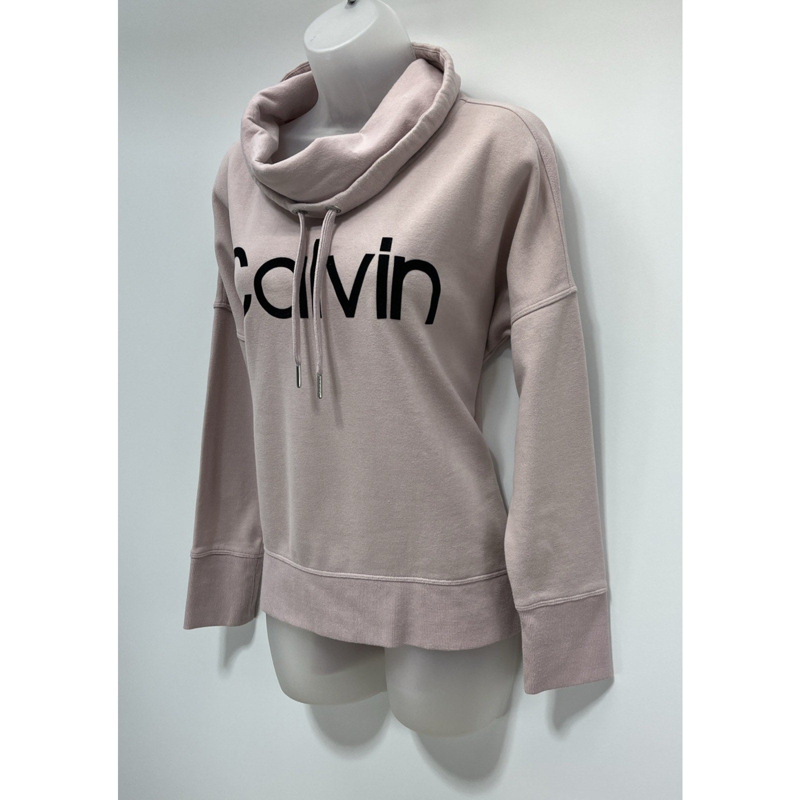 Calvin Klein Ladies Pink Logo Cowl Neck Sweatshirt - Size Small