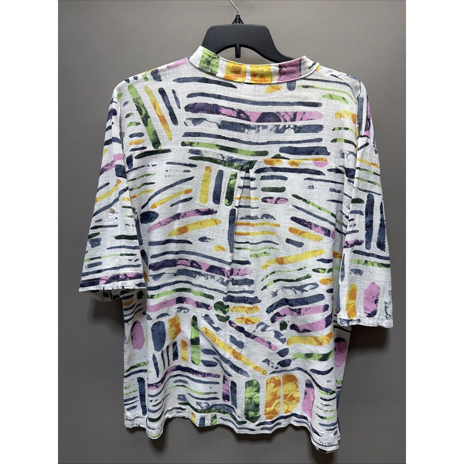 Mitzy Sz S/M White Multi Oversized Artsy Tropical Blouse Shirt Top