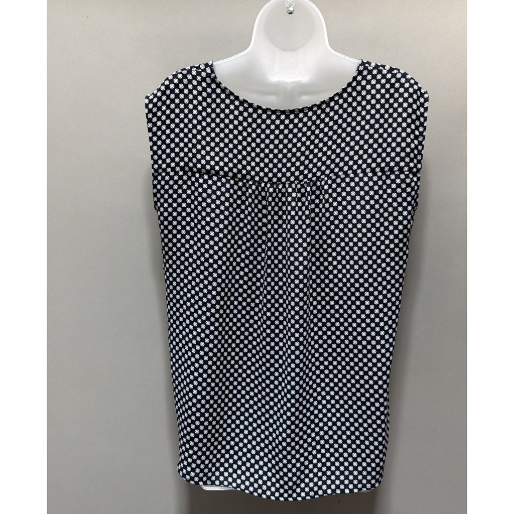 Ann Taylor Loft Women's M Elegant Sleeveless Navy Blue Floral Lined Top Blouse